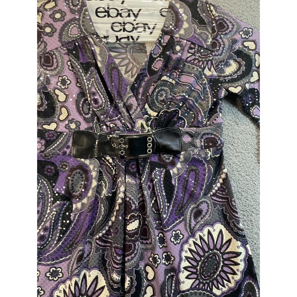 New Directions Women's Purple Sequence Dress w/faux belt Size M‎